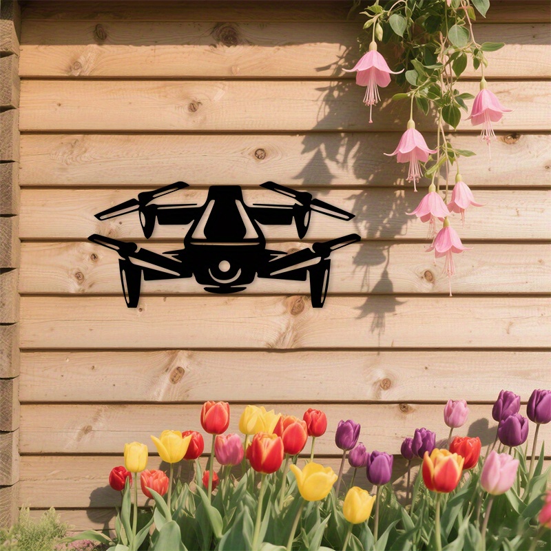 Tech Office Wall - Seni Dinding Logam Siluet Drone Modern
