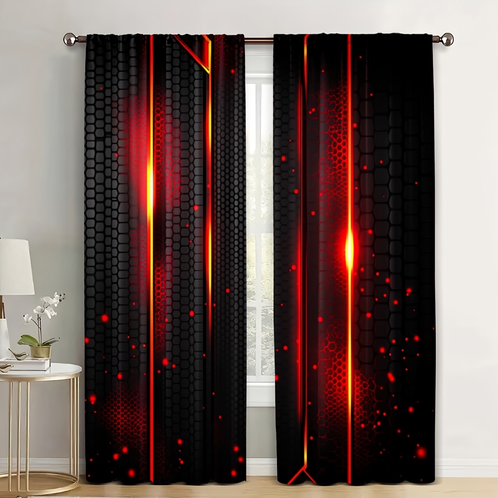 The Office Tech - 2pcs Tirai Lava Hitam Merah Motif