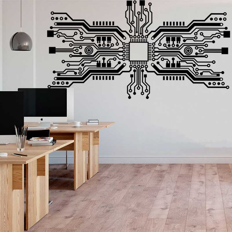 Tech Office Wall - Stiker Dinding Chip Papan Sirkuit, Teknologi
